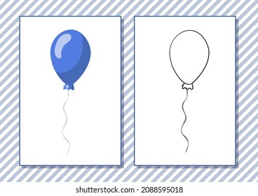 Hoja de cálculo imprimible. Libro de colorear. Un bonito globo de dibujos animados. Ilustración vectorial. Color azul de la página A4 horizontal