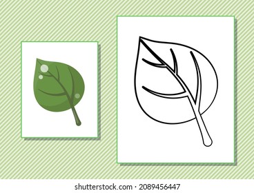 Druckbares Arbeitsblatt. Farbbuch. Cute Cartoon Blatt. Vektorgrafik. Horizontal A4 Seite Farbe Grün.
