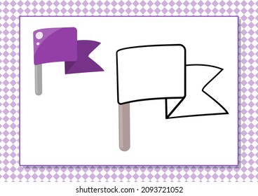 Printable worksheet. Coloring book. Cute cartoon flag. Vector illustration. Horizontal A4 page Color violet.