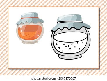 Printable worksheet. Coloring book. Cute cartoon jam. Vector illustration. Horizontal A4 page Color orange