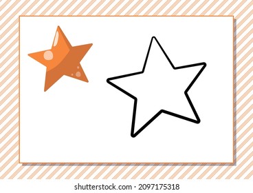 Hoja de cálculo imprimible. Libro de colorear. Estrella de dibujos animados. Ilustración vectorial. Horizontal A4 página Color naranja.