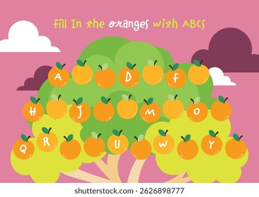 Printable worksheet with cute theme to complete missing alphabet letters for kids early education fun learning activities great for writing practice and letter recognition