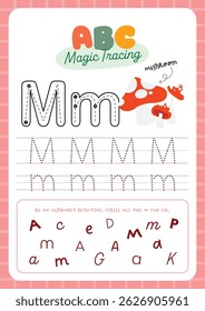 Printable worksheet featuring cute kawaii alphabet tracing activity for kids fun learning perfect for preschool and kindergarten to practice handwriting and letter recognition