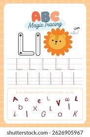 Printable worksheet featuring cute kawaii alphabet tracing activity for kids fun learning perfect for preschool and kindergarten to practice handwriting and letter recognition