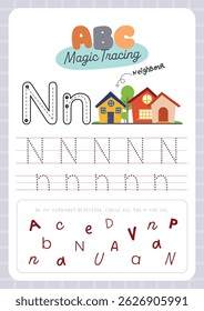 Printable worksheet featuring cute kawaii alphabet tracing activity for kids fun learning perfect for preschool and kindergarten to practice handwriting and letter recognition
