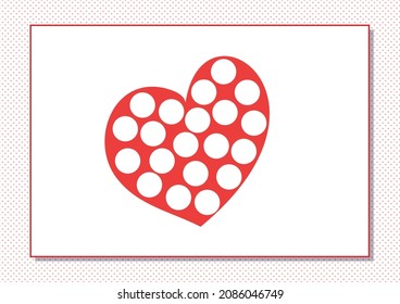 Printable worksheet. Finger painting. Cute cartoon heart. Vector illustration. Horizontal A4 page Color red.