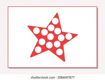 Printable worksheet. Finger painting. Cute cartoon star. Vector illustration. Horizontal A4 page Color red.