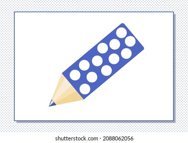 Printable worksheet. Finger painting. Cute cartoon pencil. Vector illustration. Horizontal A4 page Color blue.