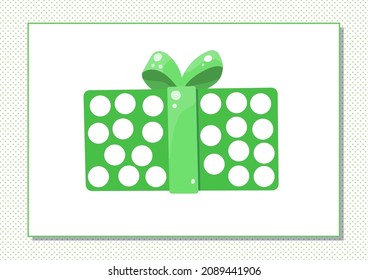 Printable worksheet. Finger painting. Cute cartoon gift box. Vector illustration. Horizontal A4 page Color green