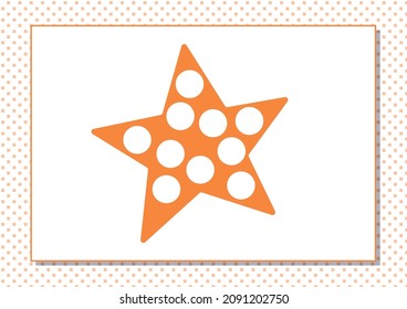 Printable worksheet. Finger painting. Cute cartoon star. Vector illustration. Horizontal A4 page Color orange.