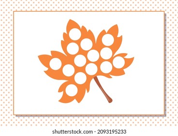 Printable worksheet. Finger painting. Cute cartoon ice cream. Vector illustration. Horizontal A4 page Color maple leaf