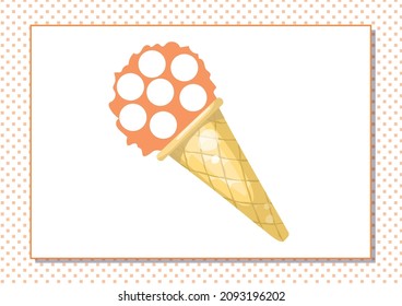 Printable worksheet. Finger painting. Cute cartoon ice cream in cone. Vector illustration. Horizontal A4 page Color orange