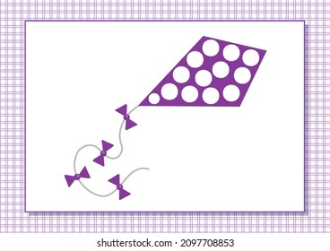Printable worksheet. Finger painting. Cute cartoon kite. Vector illustration. Horizontal A4 page Color violet.
