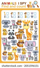 Printable worksheet for kindergarten and preschool book page i spy. Count zoo animal