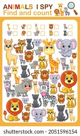 Printable worksheet for kindergarten and preschool book page i spy. Count zoo animal.