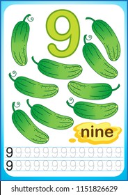 Printable worksheet for kindergarten and preschool. Exercises for writing numbers. Bright Vegetable harvest chili pepper, pumpkin, onion, aubergine, cabbage, tomato, carrot, cucumber, radish, beetroot