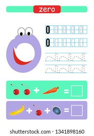 Printable worksheet for kindergarten and preschool. Learning numbers. Zero