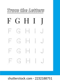 Printable Worksheet | Tracing Uppercase Letters from F to J| Kids Learning Material