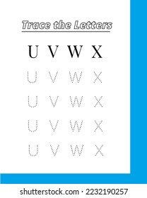 Printable Worksheet | Tracing Uppercase Letters from U to X| Preschool Learning Material