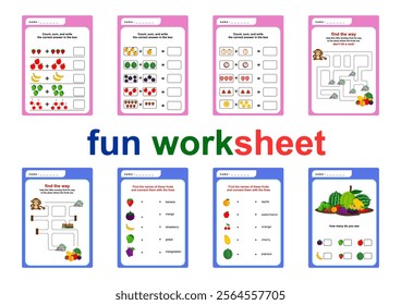 printable worksheets for Preschool, Kindergarten. study worksheets related to subjects such as Reading, Writing, Math, Alphabet, Numbers, Spelling, Colors, Shapes, and more...