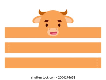 Printable yak paper crown. Diy cut party ribbon template for birthday, christmas, baby shower. Fun accessory for entertainment. Print, cut and glue. Vector stock illustration.