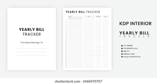 Printable Yearly Bill Tracker Template, Bill Payment Checklist Notebook, Bill Organizer, Finance Planner 