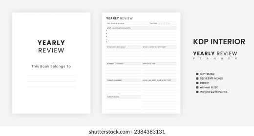 Printable Yearly Review Template. Year Goals Annual Reflection Productivity Review Planner 