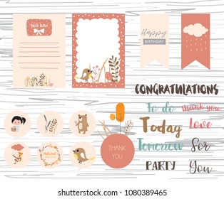 Printable,label and tag with flower,bear,bird and leaf