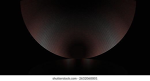 PrintAbstract concentric lines design with copper tones on a black background. This abstract image features concentric lines of varying shades of copper and light gray, radiating outward from the cent