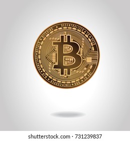 PrintBitcoin. Physical bit coin. Digital currency. Cryptocurrency. Golden coin with bitcoin symbol isolated on white background. Stock vector illustration.