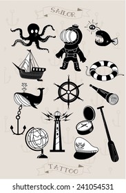 Print.black and white.sailor.ocean 