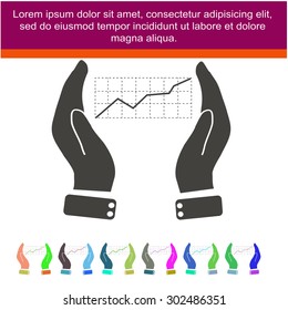 Printchart icon with hand, vector illustration
