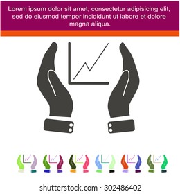 Printchart icon with hand, vector illustration