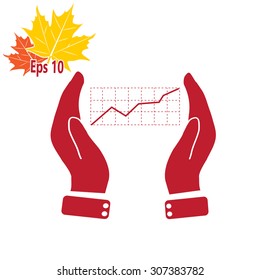 Printchart icon with hand, vector illustration