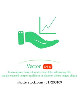 Printchart icon with hand, vector illustration.