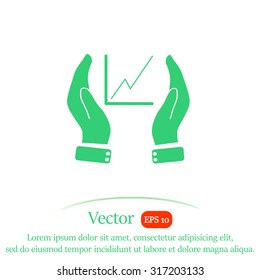 Printchart icon with hand, vector illustration.