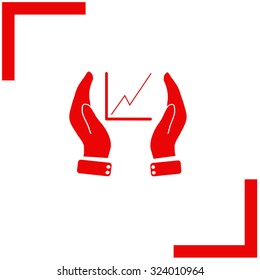 Printchart icon with hand, vector illustration.