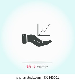 Printchart icon with hand, vector illustration.