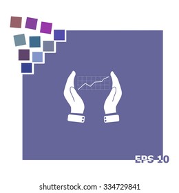Printchart icon with hand, vector illustration.