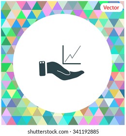 Printchart icon with hand, vector illustration.