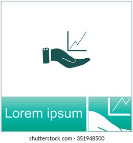 Printchart icon with hand, vector illustration.