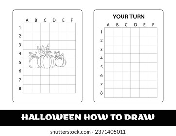 PrintCopy the picture kids game and coloring page with halloween pumpkin. Halloween education Copy the picture game for preschool children..