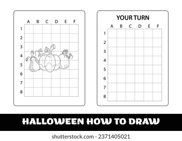 PrintCopy the picture kids game and coloring page with halloween pumpkin. Halloween education Copy the picture game for preschool children..