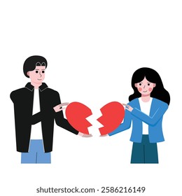 PrintCouples who want to get back together. Hearts that are whole again. Flat vector illustration isolated on white background