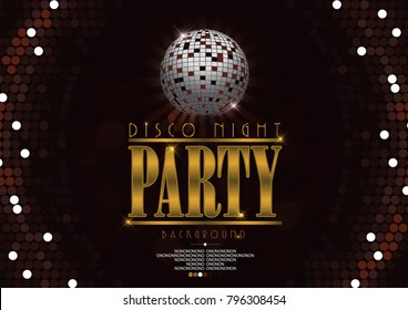 PrintDisco banner celebrating night party background. Retro vinyl disc on bright lights backdrop.