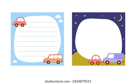 printeble template sticky notes memo with cute cars illustration