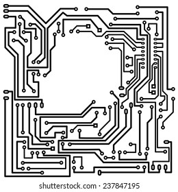 printed circuit, black and white, isolated on white background