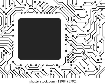 Printed circuit board black and white computer technology square frame template, vector
