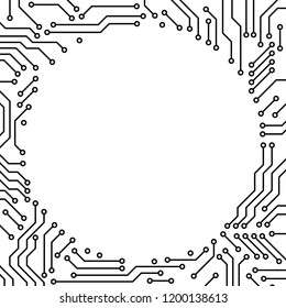 Printed Circuit Board Black And White Computer Technology Circle Frame Template, Vector