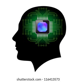 Printed circuit board brain. Illustration on white